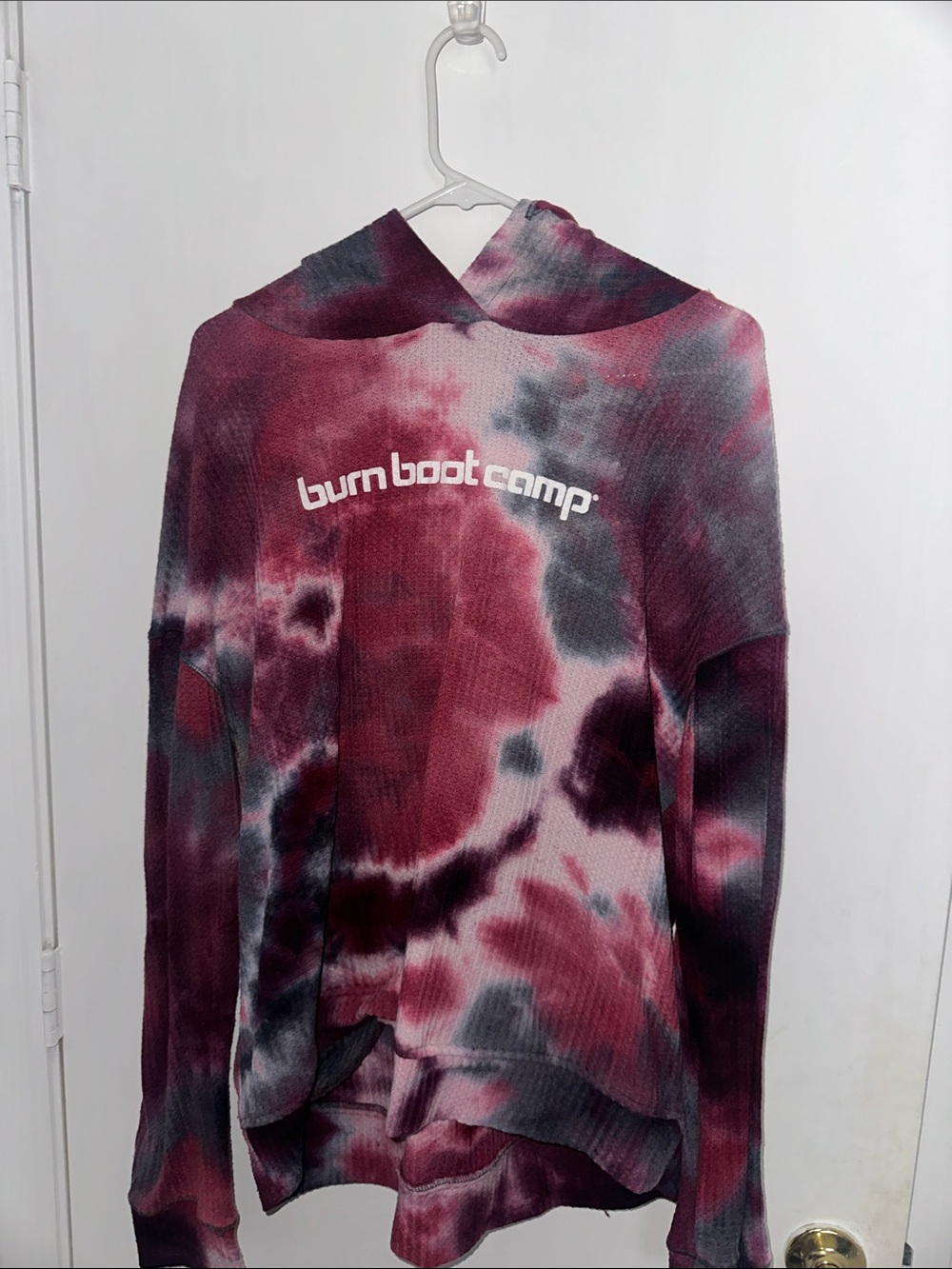 Burn Boot Camp Kids Tie-Dye Hoodie Pajama Top - Burgundy & Gray
